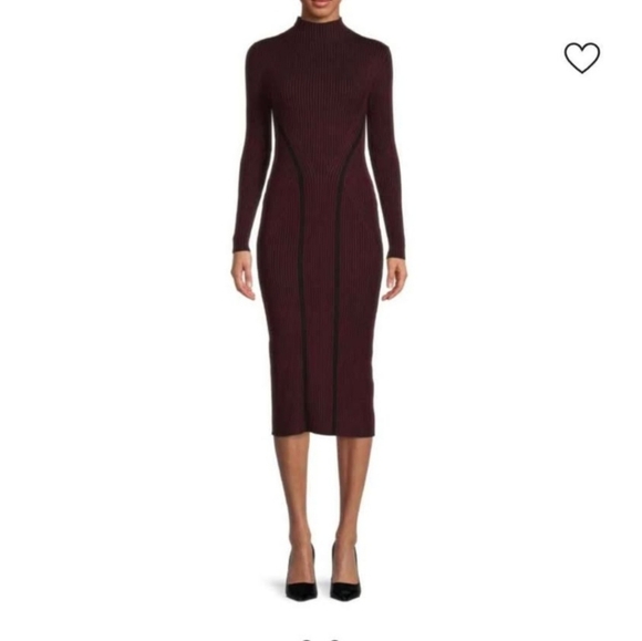 Berry Colored Ribbed Bodycon Dress - Picture 1 of 5